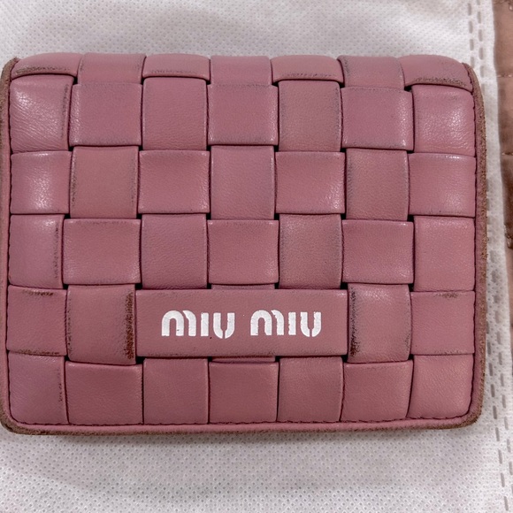 Miu Miu Handbags - AUTHENTIC Miu Miu Pink Woven Lambskin Wallet
